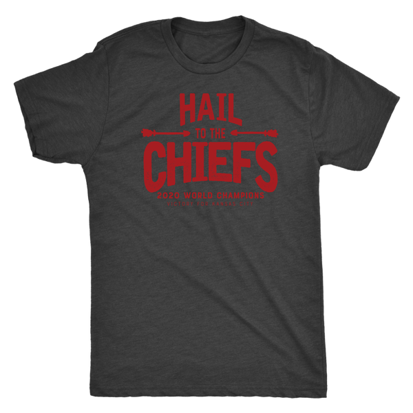 Hail to the Chiefs Mens and Womens Triblend Shirt - Red Lettering