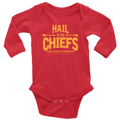 Hail To the Chiefs Long Sleeve Baby Bodysuit - Yellow Lettering
